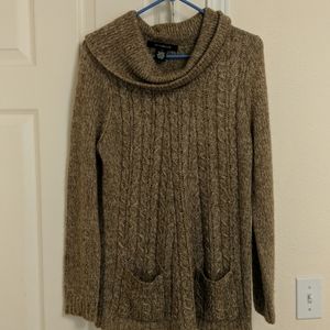 Beige knitted turtleneck sweater
